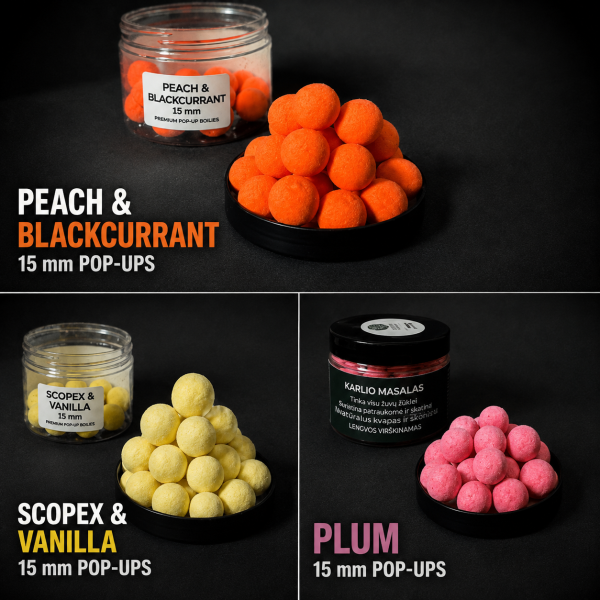 15 mm Pop-Ups masalų rinkinys karpiams – 3 rūšys